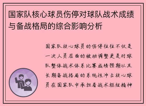 国家队核心球员伤停对球队战术成绩与备战格局的综合影响分析